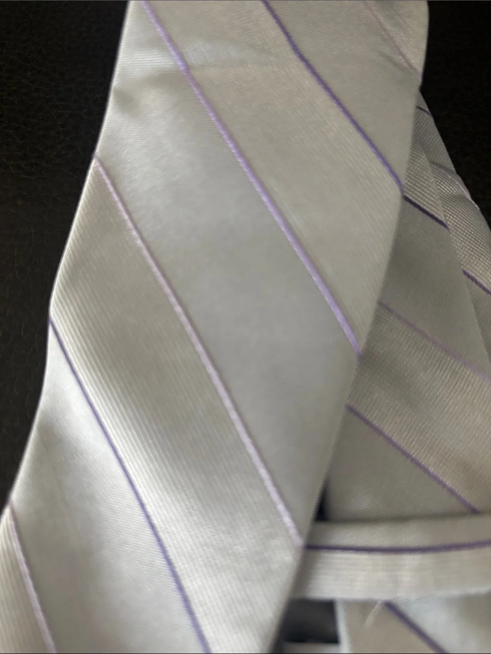 Calvin Klein Light Gray Tie with Lavender Pinstripes